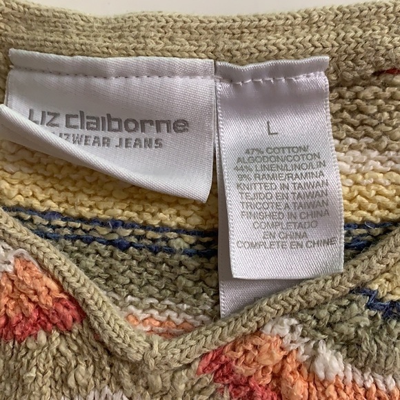 Vintage Liz Claiborne Striped knit loop short sleeve Pullover shirt large - Picture 4 of 5